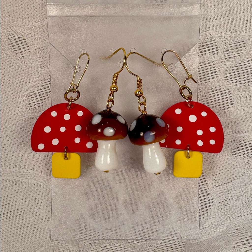 Earrings Pierced Handmade Unique Design RedYellowWhite Metal BrownWhite 18$